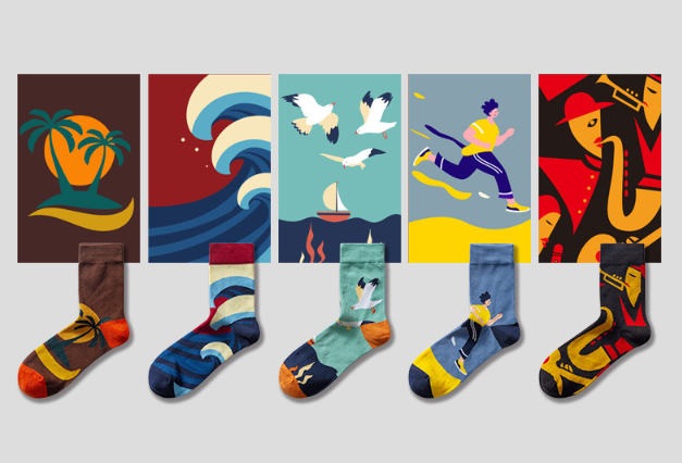 Socks Men's Trendy Mid Tube Four Seasons Fashion Trend Original Trendy Socks Men's and Women's Cartoon Color Creative Street Trendy Brand Cotton Socks