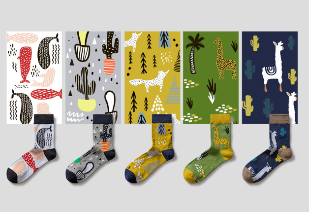 Socks Men's Trendy Mid Tube Four Seasons Fashion Trend Original Trendy Socks Men's and Women's Cartoon Color Creative Street Trendy Brand Cotton Socks