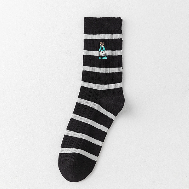 Socks men's mid tube striped embroidery casual anti odor cotton socks men's style 2025 autumn and winter new product men's combed cotton men's socks（5 PAIRS）