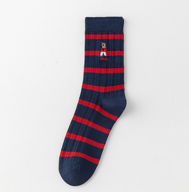 Socks men's mid tube striped embroidery casual anti odor cotton socks men's style 2025 autumn and winter new product men's combed cotton men's socks（5 PAIRS）