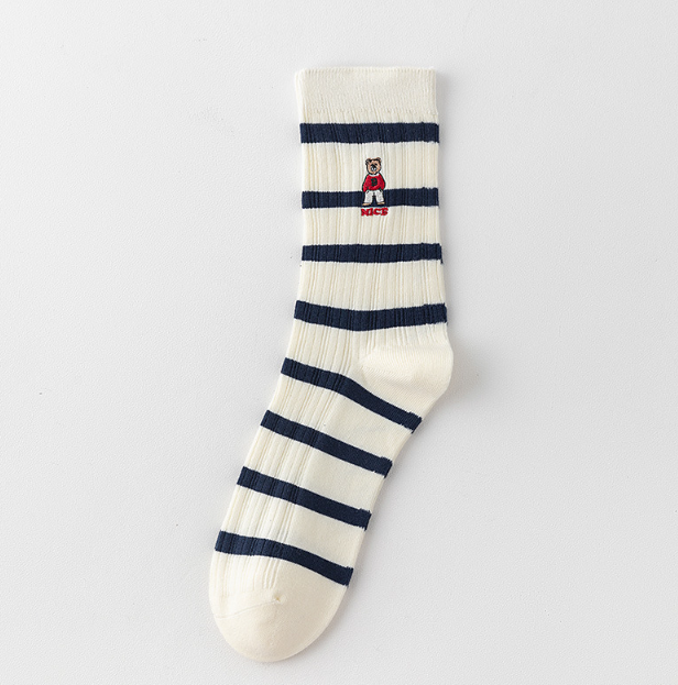 Socks men's mid tube striped embroidery casual anti odor cotton socks men's style 2025 autumn and winter new product men's combed cotton men's socks（5 PAIRS）