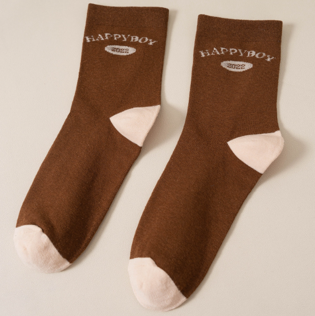 Thick men's solid color cotton socks in autumn and winter, college style high elastic mid tube sports socks(5 PAIRS）