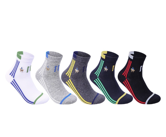 Sports short tube men's socks combed cotton sweat absorbing mid tube jacquard men's socks breathable socks casual versatile anti odor（5 PAIRS）