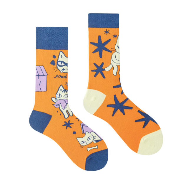 Asymmetric AB mandarin duck socks ins Zhuji cotton socks children's autumn and winter mid tube socks men's versatile trendy socks（5 PAIRS)