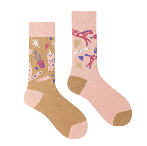 Asymmetric AB mandarin duck socks ins Zhuji cotton socks children's autumn and winter mid tube socks men's versatile trendy socks（5 PAIRS)