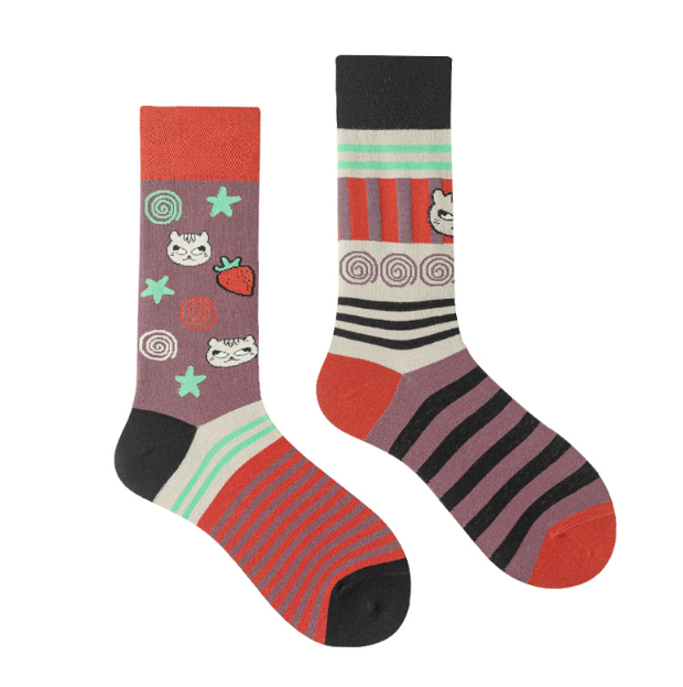 Asymmetric AB mandarin duck socks ins Zhuji cotton socks children's autumn and winter mid tube socks men's versatile trendy socks（5 PAIRS)