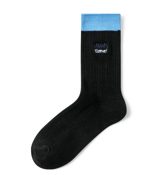 Men's Double Needle Embroidered Mid-Calf Socks for Autumn and Winter, Antibacterial and Odor-Free Casual Cotton Socks(5 PAIRS)