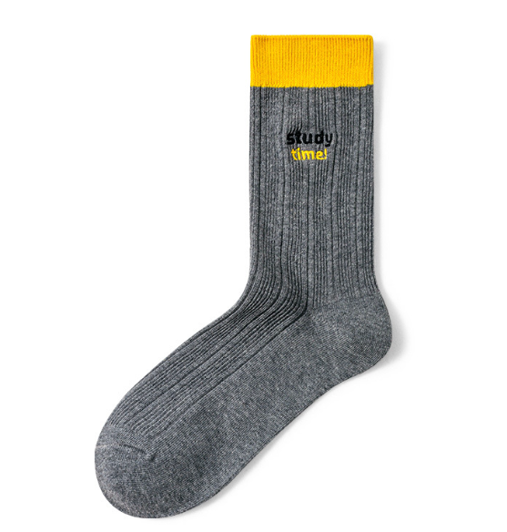 Men's Double Needle Embroidered Mid-Calf Socks for Autumn and Winter, Antibacterial and Odor-Free Casual Cotton Socks(5 PAIRS)