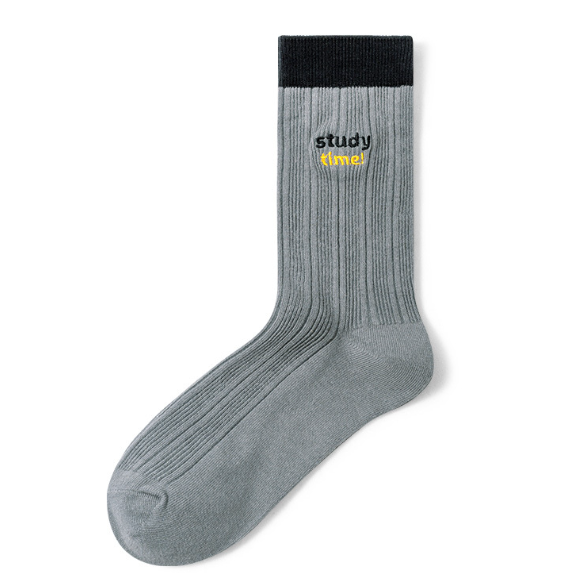 Men's Double Needle Embroidered Mid-Calf Socks for Autumn and Winter, Antibacterial and Odor-Free Casual Cotton Socks(5 PAIRS)
