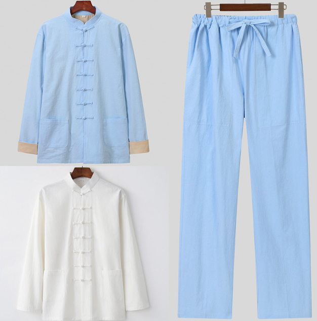 Cotton Linen Tang Suit Men's Spring and Autumn Outwear Han Suit Chinese Middle aged Button Long Sleeve Three Piece Set Light China-Chic