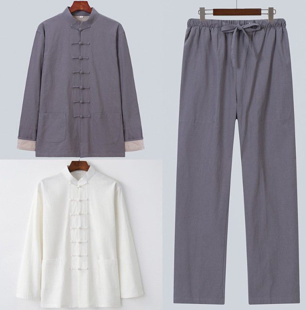 Cotton Linen Tang Suit Men's Spring and Autumn Outwear Han Suit Chinese Middle aged Button Long Sleeve Three Piece Set Light China-Chic
