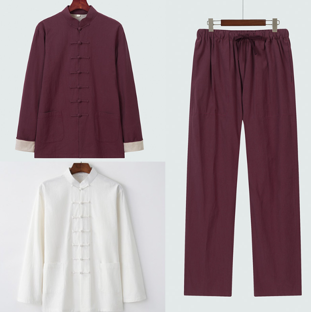 Cotton Linen Tang Suit Men's Spring and Autumn Outwear Han Suit Chinese Middle aged Button Long Sleeve Three Piece Set Light China-Chic
