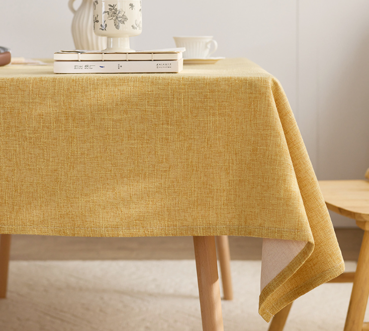 Cotton leprosy tablecloth, Japanese solid color, thick rectangular dining table cloth, high-end feeling