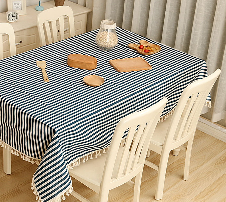New minimalist striped linen dining table cloth, small fresh round table, cotton linen bedroom coffee table cloth tablecloth