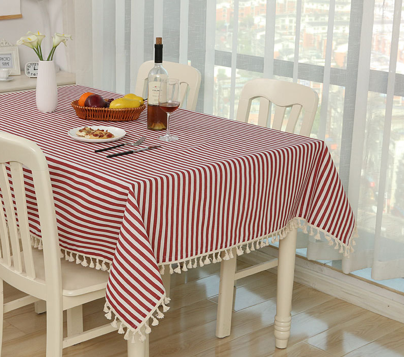 New minimalist striped linen dining table cloth, small fresh round table, cotton linen bedroom coffee table cloth tablecloth