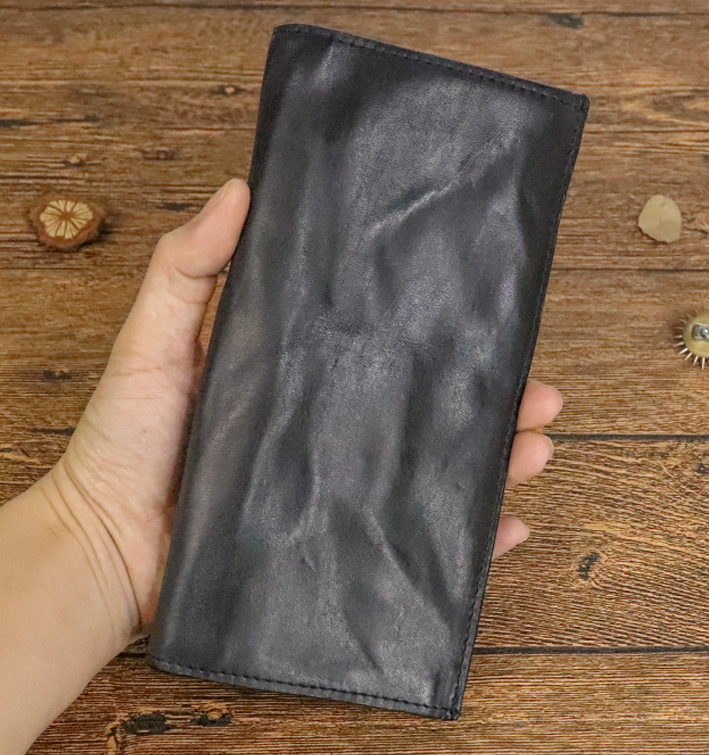 Wallet top layer cowhide vegetable tanned leather handmade long wallet men's multi card wallet hand-held bag