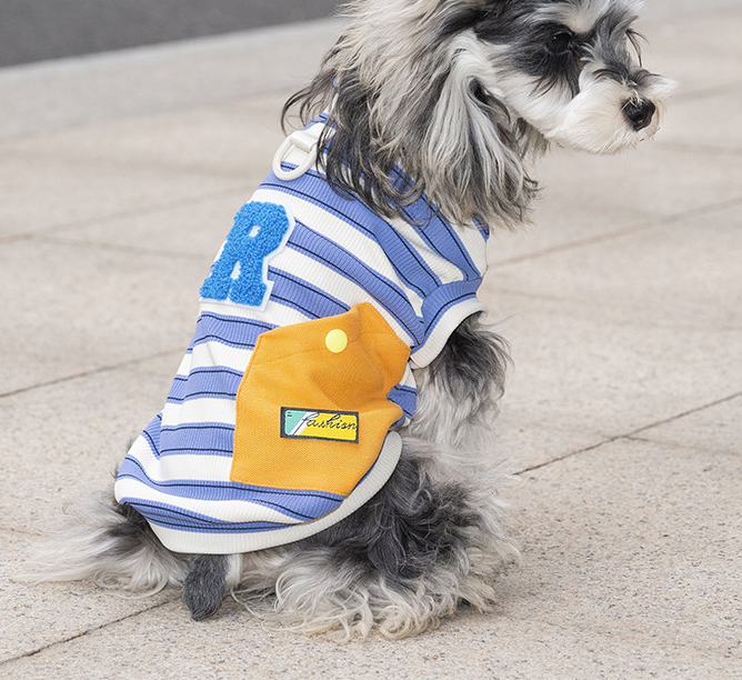 Pet clothing thin, breathable, drawable striped T-shirt for small dogs and cats