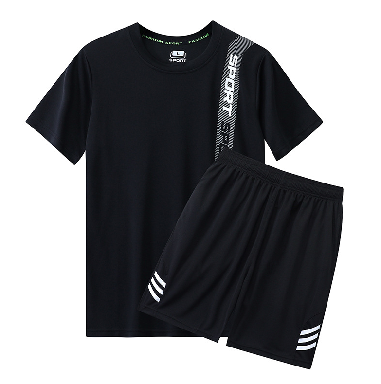 Summer sports suit men's quick drying breathable running suit men's sports suit casual loose short sleeved suit