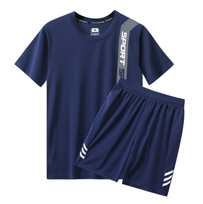 Summer sports suit men's quick drying breathable running suit men's sports suit casual loose short sleeved suit