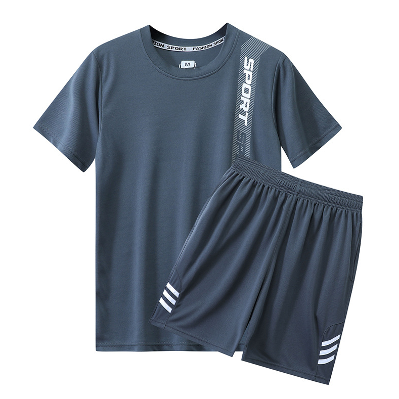 Summer sports suit men's quick drying breathable running suit men's sports suit casual loose short sleeved suit