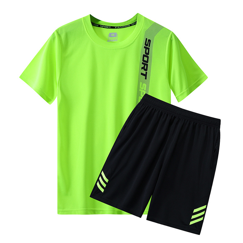 Summer sports suit men's quick drying breathable running suit men's sports suit casual loose short sleeved suit