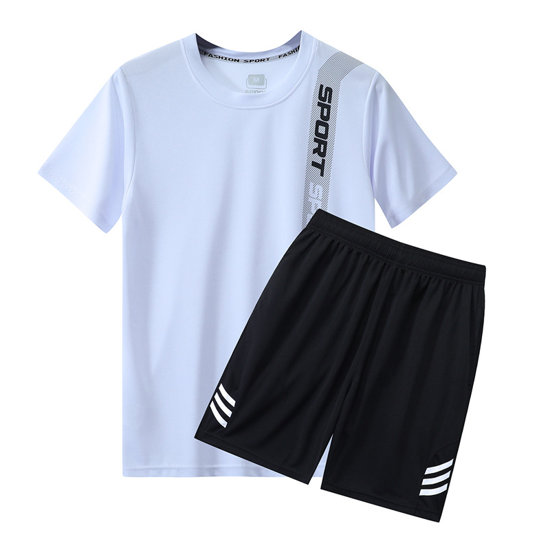 Summer sports suit men's quick drying breathable running suit men's sports suit casual loose short sleeved suit