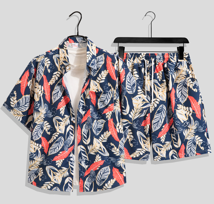 Ice silk set men's quick drying summer short sleeved shirt loose plus size two-piece set