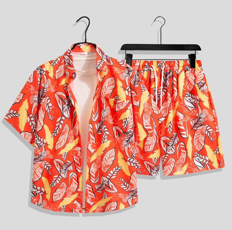 Ice silk set men's quick drying summer short sleeved shirt loose plus size two-piece set