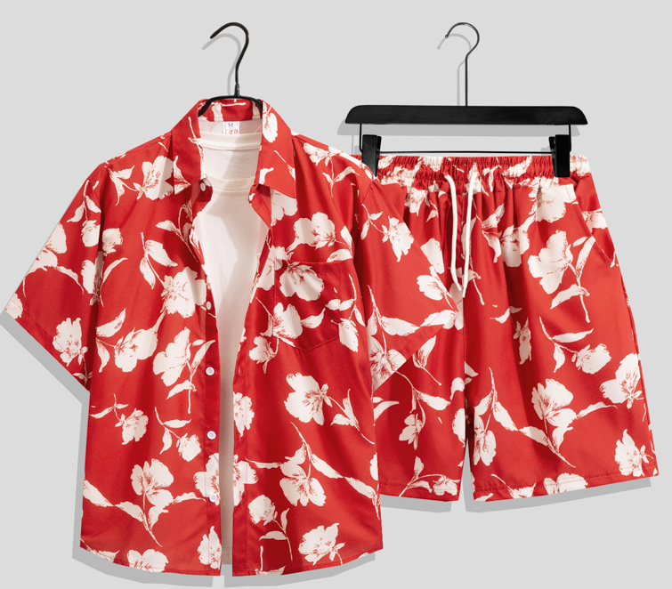 Ice silk set men's quick drying summer short sleeved shirt loose plus size two-piece set