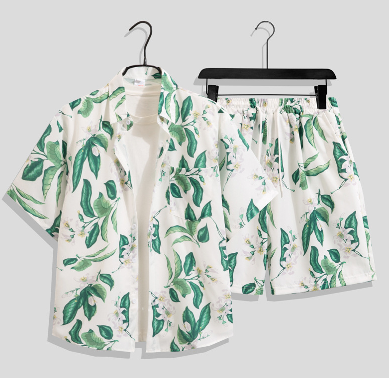 Ice silk set men's quick drying summer short sleeved shirt loose plus size two-piece set