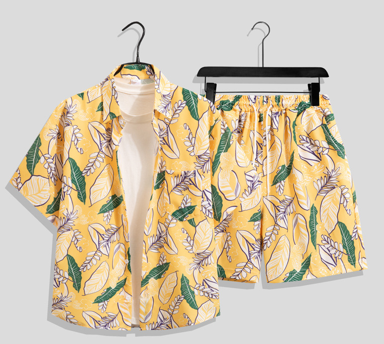 Ice silk set men's quick drying summer short sleeved shirt loose plus size two-piece set