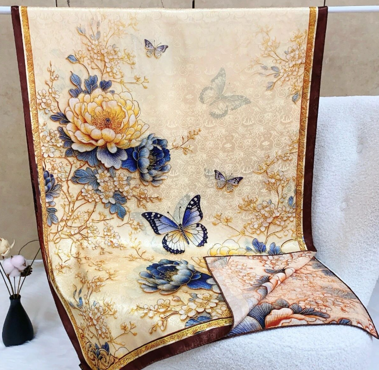 Fragrant cloud silk scarf, dual color double-sided printed scarf, handmade rolled edge women's shawl