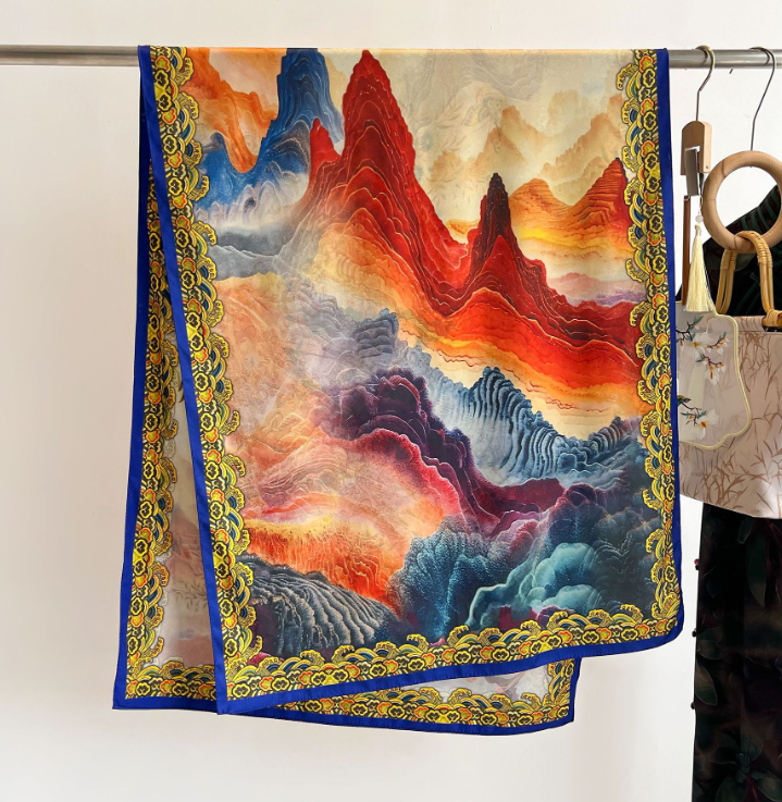 Fragrant cloud silk scarf, dual color double-sided printed scarf, handmade rolled edge women's shawl