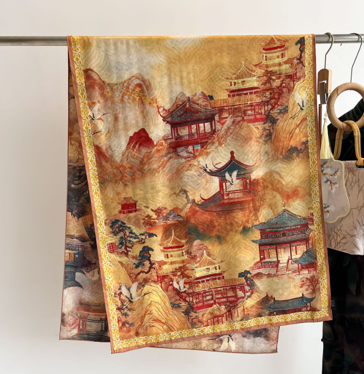 Fragrant cloud silk scarf, dual color double-sided printed scarf, handmade rolled edge women's shawl