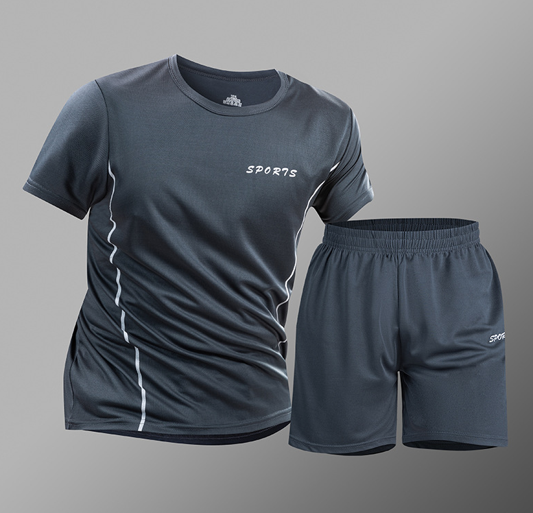 Men's summer set, quick drying sports set, men's outdoor running set, loose and breathable short sleeved