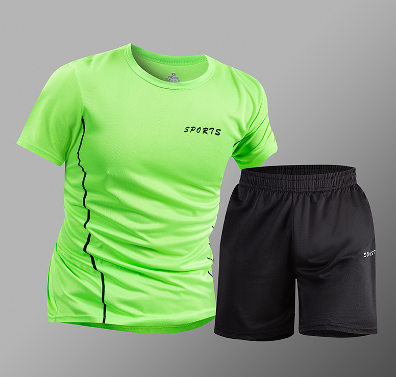 Men's summer set, quick drying sports set, men's outdoor running set, loose and breathable short sleeved
