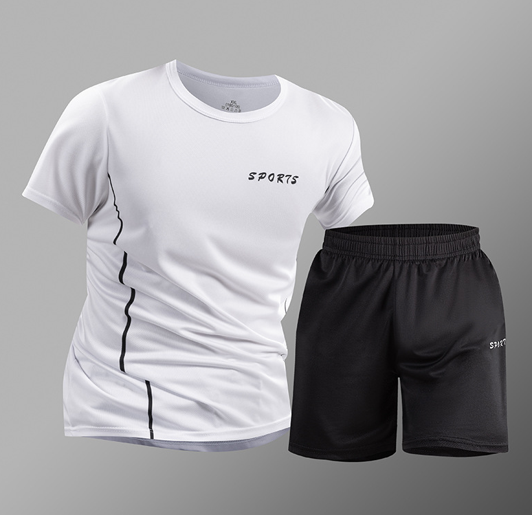 Men's summer set, quick drying sports set, men's outdoor running set, loose and breathable short sleeved