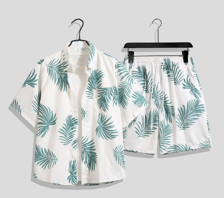 Ice silk beach suit men's short sleeved floral shirt large size loose quick drying casual