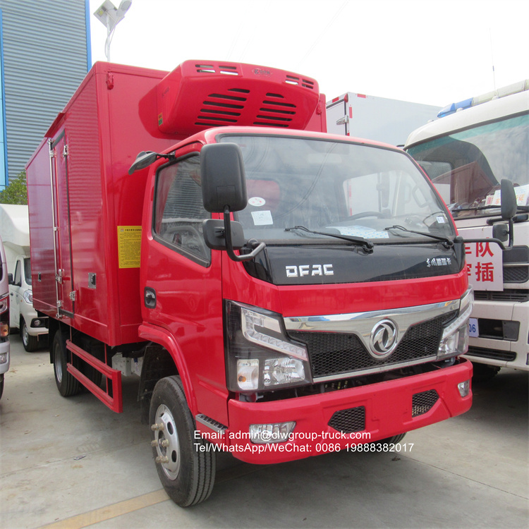 dongfeng 95hp 4 tons refrigerator van truck for meat and fish