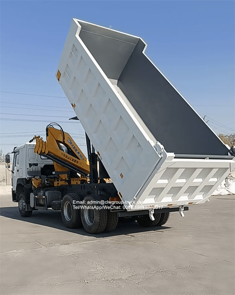 sinotruk dump truck with knuckle crane