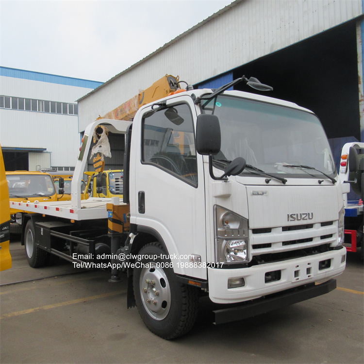 Isuzu 190hp flatbed tow truck mounted crane