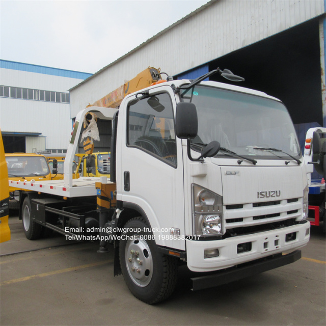 Isuzu 190hp flatbed tow truck mounted crane