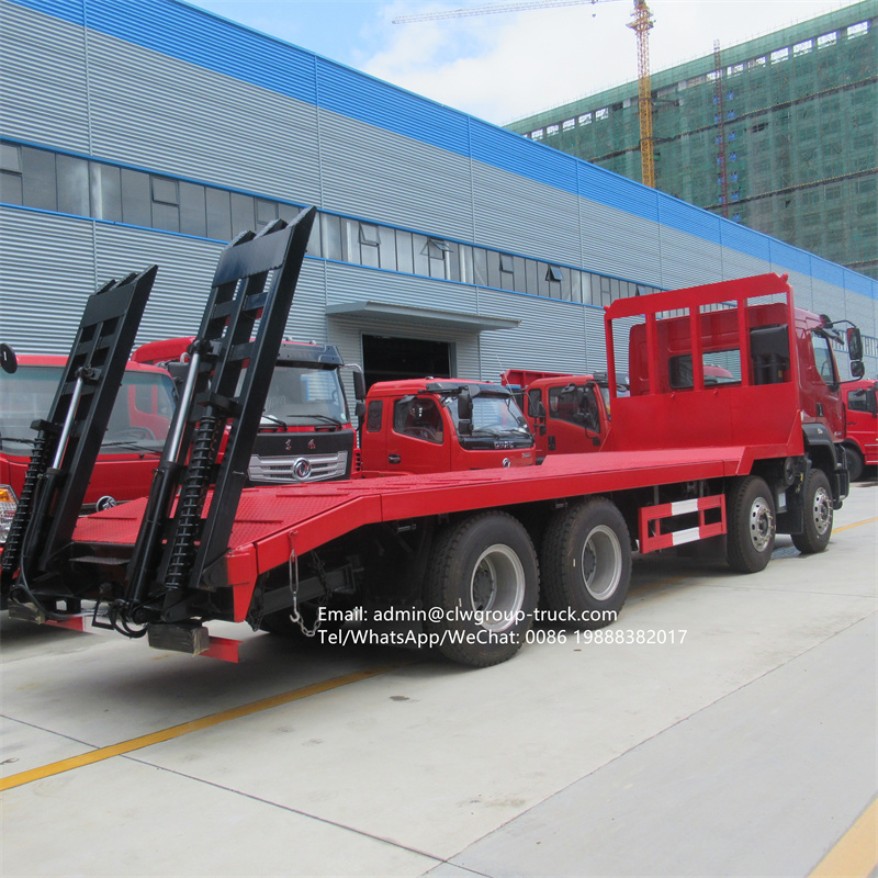 Dongfeng liuqi 12 wheeler 40tons flat deck lowbed heavy equipment transporting truck