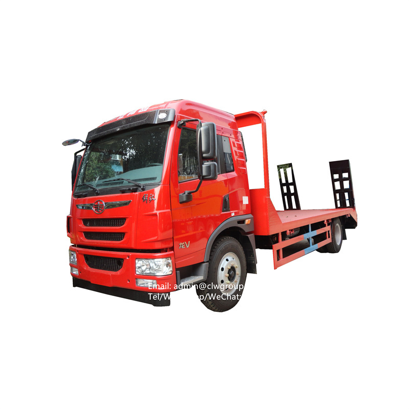 FAW 4x2 new 15tons low bed self loading truck with boom flatbed