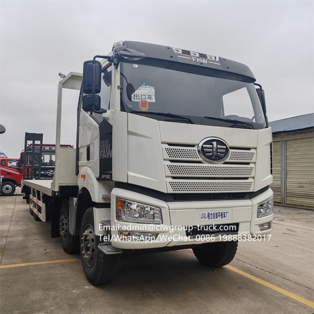 FAW 12wheeler 8x4 9.5m flatbed truck for container delivery,Chengli Special Automobile Co.,Ltd,FAW 8X4 20tons flat deck container delivery low bed frame truck