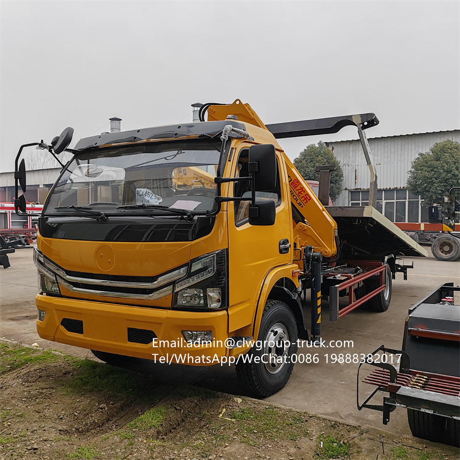 Dongfeng 4tons sliding platform flatbed mounted 3.2tons 4tons xcmg knuckle crane,Chengli Special Automobile Co.,Ltd,Dongfeng sliding platform winch 4tons crane mounted recovery truck