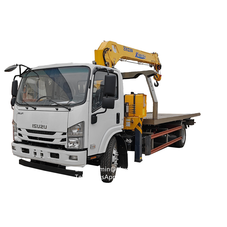 Isuzu 4 tons telescopic crane mounted flatbed tow truck,Chengli Special Automobile Co.,Ltd,Isuzu telescopic boom crane breakdown tow truck wrecker slide bed