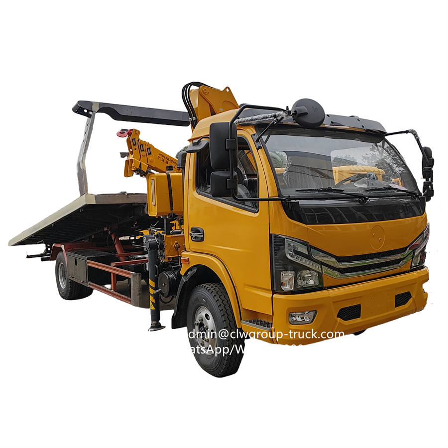Dongfeng 4tons sliding platform flatbed mounted 3.2tons 4tons xcmg knuckle crane,Chengli Special Automobile Co.,Ltd,Dongfeng sliding platform winch 4tons crane mounted recovery truck