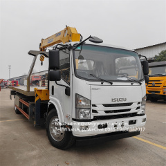 Isuzu 4 tons telescopic crane mounted flatbed tow truck,Chengli Special Automobile Co.,Ltd,Isuzu telescopic boom crane breakdown tow truck wrecker slide bed