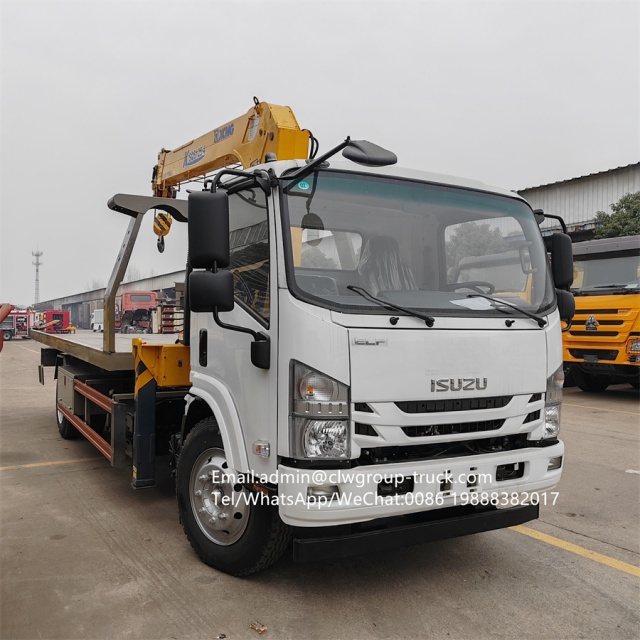 Isuzu 4 tons telescopic crane mounted flatbed tow truck,Chengli Special Automobile Co.,Ltd,Isuzu telescopic boom crane breakdown tow truck wrecker slide bed